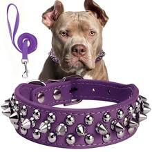 Ensemble de collier pour chien à pointes réglable avec laisse - Collier pour animaux de compagnie  clouté, durable et collier de dressage convenant aux chiens de taille moyenne à grande, pour la promenade en extérieur - Multicolore - Voir 10