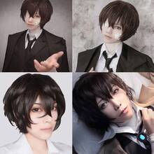 Perruque avec frange droite courte et volumineuse, perruque de cosplay unisexe pour anime, disponible en plusieurs couleurs, perruque avec frange en fibre synthétique résistante à la chaleur, apparence naturelle, haute densité, sans colle nécessaire, confortable à porter, fabriquée en fibre résistante à la chaleur, pour le quotidien, les vacances, les fêtes de Noël, les accessoires de scène, cadeau idéal - Multicolore - Voir 6
