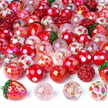4/10/20pcs Acrylic Shiny Red Cute Strawberry Series Disco Wave Point Spaced Bead For Jewelry Making Bracelet Necklace Earrings DIY Keychain Mobile Phone Chain Pen Bead Craft - Red - View 8