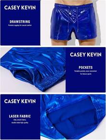 Men's Holographic Metallic Short Sparkly Shiny Short Pants Rave Outfit Hot Shorts With Pockets And Drawstrings - A6-blue-ck3118 - View 4