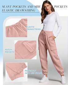 3 Pack Women's Cargo Sweatpants Joggers Pants Causal Gym Athletic Workout High Waist Bottom Y2k Fall Outfits With Pocket - 黑色,深灰色,粉紅色 - 查看 5
