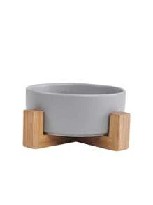 Ceramic Cat Dog Bowl Dish With Wood Stand No Spill Pet Food Water Feeder Cats Small Dogs