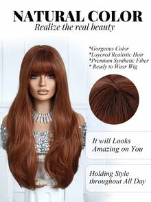 Elegant And Charming 26-Inch Linen Brown Long Curly Hair Band Bangs Heat-Resistant Synthetic Wig For Women. This Wig Is Suitable For Daily Wear During Festivals, Travels, Parties, Role-Playing, Etc. It Is A Perfect Halloween Gift - 亞麻棕 - 查看 3