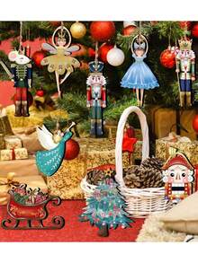 24 Stück Weihnachts-Wichtel Holz-Hängeornamente mit Schnüren, Holz-Hängedekoration für Weihnachtsbaum, Wichtel-Weihnachtsmann-Puppe Holz-Hängebasteleien, Wichtel-Elf Party-Zubehör