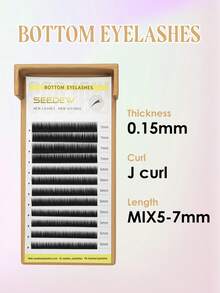 1pc 12rows J Curl Short Lashes Bottom Lash Under Eyelash Extensions 0.20mm 0.10mm 0.15mm B Curl 5mm 6mm 7mm 8mm 9mm SEEDEW Classic Individual Eyelash Extension Lashes Matte Black Professional Soft Natural - 黑色 - 查看 8