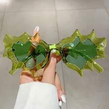 New Irregular Quirky Style Fashion Glasses, Fashionable Exaggerated Wave Shape Decorative Glasses - Green-green - View 12