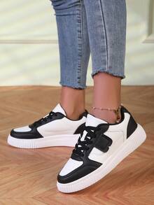 女士时尚休闲运动鞋低帮系带透气拼色运动鞋，轻便舒适滑板鞋