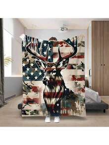 1PC 280gsm1pc American Deer Elk Camo Pattern Print Blanket, Cozy Fleece Throw Couch & Bed, Office Camping Travel Home Decor, Warm Comfort
