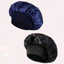 1 Stück atmungsaktive Satin-Seide Schlafkappe, elastisches breites Satin-Band Kappe für Frauen, verstellbare breite Schlafmütze geeignet für langes und lockiges Haar, mit weichem elastischem Band