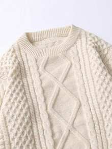 Women's Vintage Style Round Neck Casual Cable Knit Sweater, Autumn