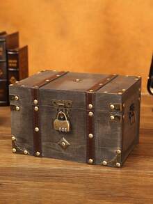 1pc Large Vintage Green Wooden Square Jewelry Box, Elegant European Style Storage Solution, Secure Craft Prop With Lock And Password Feature, Perfect Treasure Chest For Organizing Jewelry And Keepsakes, Ideal Gift For Special Occasions And Home Decor Enthusiasts, Enhance Your Space With Timeless Charm And Functionality - Grey - View 12