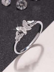 1pc Elegant & Romantic Interlocked Zirconia Crystal Decorated Ladies' Ring, Suitable For Valentine's Day, Anniversary, Proposal, Wedding Ceremony Accessories