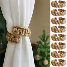 قطعة واحدة أو قطعتان من حبل الكتان المنسوج لتنظيم وتخزين الستائر، رف منسوج لتثبيت الستائر، رف حبل زخرفي، مناسب لديكور غرفة النوم والمنزل.