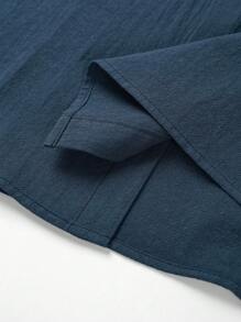 老钱风格男士衬衫 - 简约长袖纽扣衬衫，亚麻棉混纺面料 | 透气商务休闲及办公衬衫 | 经典纯蓝色上衣 | 男士圣诞礼物