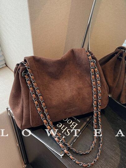  1 件 Low Tea 纯色绒面面料单肩包，女士复古时尚方形单肩包，顶部提手设计，翻盖磁扣，可拆卸可调节肩带，可肩背或斜挎，适合旅行、购物、约会、女士礼物，非常适合通勤、户外、旅行、徒步旅行