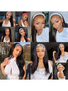 bling hair 55.9 Cm Real Hair Headband Wig For Women, Adhesive-Free Wigs, Brazilian Real Hair Wig, 200% Density, Natural Color - Natural Black - 查看 9