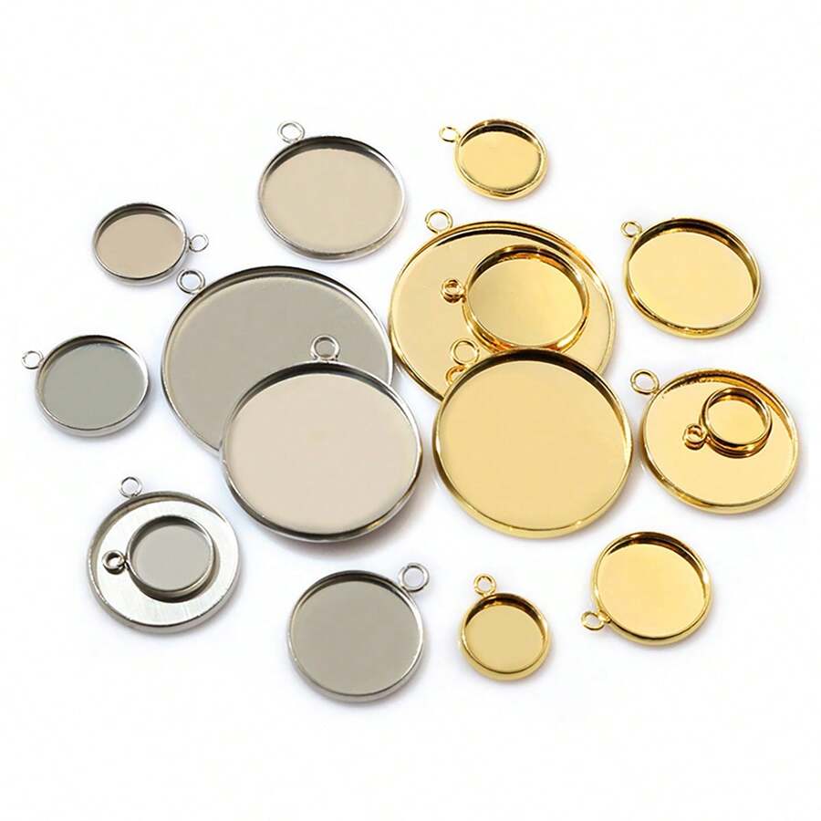 10pcs 8-30mm Inner Size Single Loop Stainless Steel Gold Color Pendant Cabochons Blank Base Tray DIY Jewelry Making Accessories Findings - Single Hanging - View 1