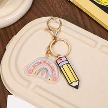 1pc Graduation Season College Style Big Pencil With 2D Acrylic Colorful Flag Book Key Pendant Holiday Gift For Teachers Teachers Small Gift Pendant Used As A Souvenir Daily Versatile Pendant Inspirational Pencil Keychain Set For Teachers And Students - 2025 Graduation Gift, Classroom Decor, Backpack Charm Back To School Season Bag Charms Car Accessories Friend Sister Gift Ideas