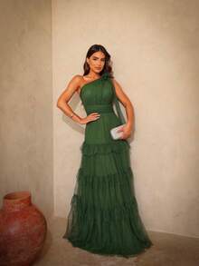 Nayara Glitter Tulle Dress - Màu xanh Ô liu - Xem 3