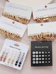 54 piezas/108 piezas Conjunto de joyas con corazones, flores y mariposas de perlas falsas y cristales, incluyendo anillos, aretes, collares y pulseras para mujeres, regalo para citas, vacaciones y uso diario (sin caja) (el tamaño real del artículo puede diferir ligeramente de la imagen) - Conjunto de joyas - Ver 7