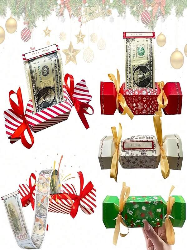 Set de 1/4 piezas de dispensador de dinero con forma de caramelo sorpresa navideña, caja de dinero con diseño de caramelo para sacar el dinero, kit de manualidades navideñas, bolsa de dinero inspirada en caramelos, juego de dinero sorpresa navideña, regalo adecuado para familia y amigos (Set de 10 bolsas)