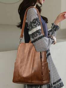 2026 New Retro Women's Leather Backpack Multi Functional Large Capacity Women's Backpack Anti Theft Girls' Travel Backpack Backpack - Brown - View 12