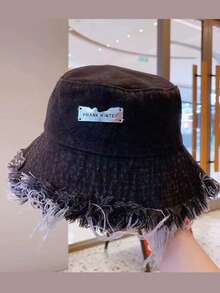 1 件女士街头金属装饰磨损帽檐休闲渔夫帽，百搭男女通用防晒渔夫帽，适合日常穿着、户外、旅行、海滩、所有季节 - 彩色 - 查看 8