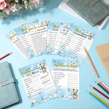 61pcs Blue Bear Bath Time Game Set, Includes 6 Games - Double-Sided Printing, 20 Games Per Page, Such As Shower Bingo, Word Scramble, Word Search, Predictions & Suggestions, Price Match, Who (Blue Bear), With Answer Key. - Blue - View 4