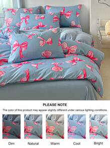 2/3 件蓝色蝴蝶结图案数码印花羽绒被套，适合所有季节的可爱床上用品套装，卧室装饰，柔软透气，可机洗（1 个羽绒被套 + 1/2 个枕套，无填充物）