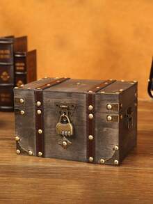 1pc Large Vintage Green Wooden Square Jewelry Box, Elegant European Style Storage Solution, Secure Craft Prop With Lock And Password Feature, Perfect Treasure Chest For Organizing Jewelry And Keepsakes, Ideal Gift For Special Occasions And Home Decor Enthusiasts, Enhance Your Space With Timeless Charm And Functionality - Grey - View 13