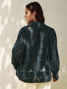 Anewsta Áo cánh tay dài cổ đứng họa tiết hoa jacquard thanh lịch cỡ lớn cho nữ, trang phục đi nghỉ và năm mới - Xem 3