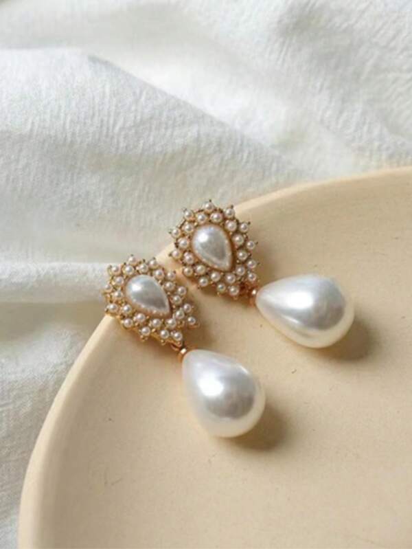 1 Pair Oval Pearl French Retro Bridal Elegant Luxury Niche High-End Design Earrings