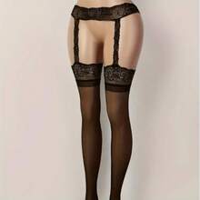 大码女士性感蕾丝边吊袜带，免脱丁字裤，弹力高腰紧身打底裤，约会之夜丁字裤，性感内衣，大胆异域风情内衣，时尚提花紧身裤，性感半透明高弹力连裤袜，镂空提花塑身打底袜，复古渔网袜 - 彩色 - 查看 5