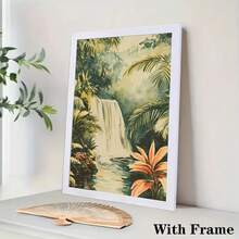 1/3 piezas Decoración de pared de acuarela retro de selva tropical de vacaciones, decoración de pared de cascada, arte de decoración de pared opcional, póster de acuarela hawaiano, mural decorativo del hogar de vacaciones, decoración del hogar, póster de lienzo - Multicolor - Ver 42
