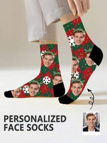 1 Pair Of Custom Christmas Socks, Custom Printed Christmas Socks, Personalized Smiling Face Socks, Custom Picture New Year Socks, Father's Day Gifts, Best Friend Gifts, Anniversary Gifts, Valentine's Day Gifts, Birthday Gifts, Wedding Gifts, Mother's Day Gifts, Mom/Dad Gifts, Girlfriend/Boyfriend Gifts, Her/His Gifts