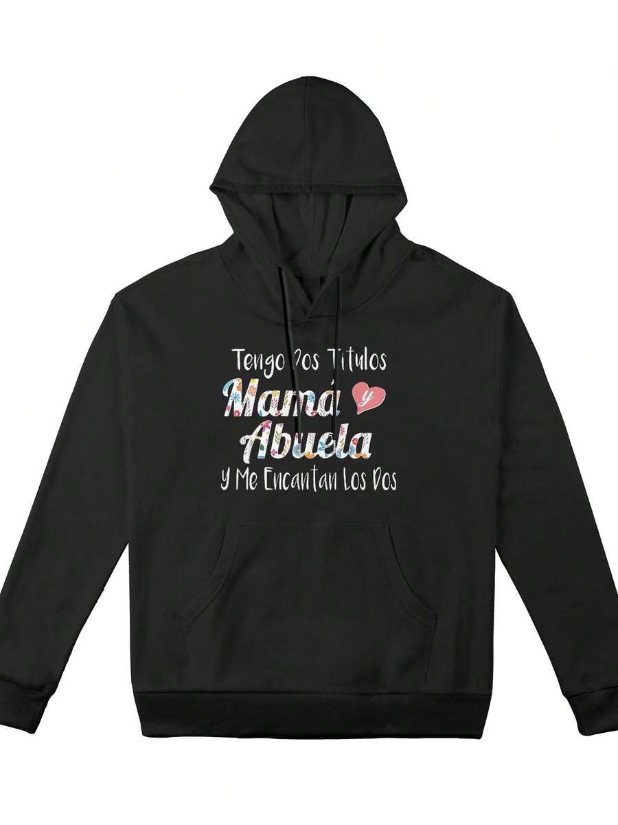 Women's Graphic Hoodies Tengo Dos Títulos Y Abuela Y Me Encantan Los Dos Print Long Sleeve Drawstring Pocket Sweatshirt Pullover Tops
