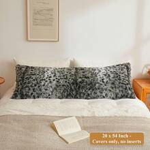 20x54 Fluffy Cheetah Print Body Pillow Cover, Leopard Print Plush Fuzzy Pillowcase With Zipper, Farmhouse Shaggy Long Pillow Cover Women Side Sleepers, Pink - 豹紋灰色 - 查看 2