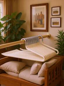 5 件金属现代简约米色鹅形涂层防滑裤架，可扩展衣柜衣架，男女皆宜 - 米色 - 查看 9