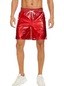 Men's Metallic Shorts Shiny Rave Shiny Sparkly Shorts With Pockets - Red - View 11
