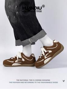 HUANQIU 2025新款男鞋男士滑板鞋一双时尚休闲高帮透气居家办公户外运动鞋多功能轻便舒适德迅鞋赛车鞋休闲鞋跑步鞋棕色四季鞋 - 棕色 - 查看 7