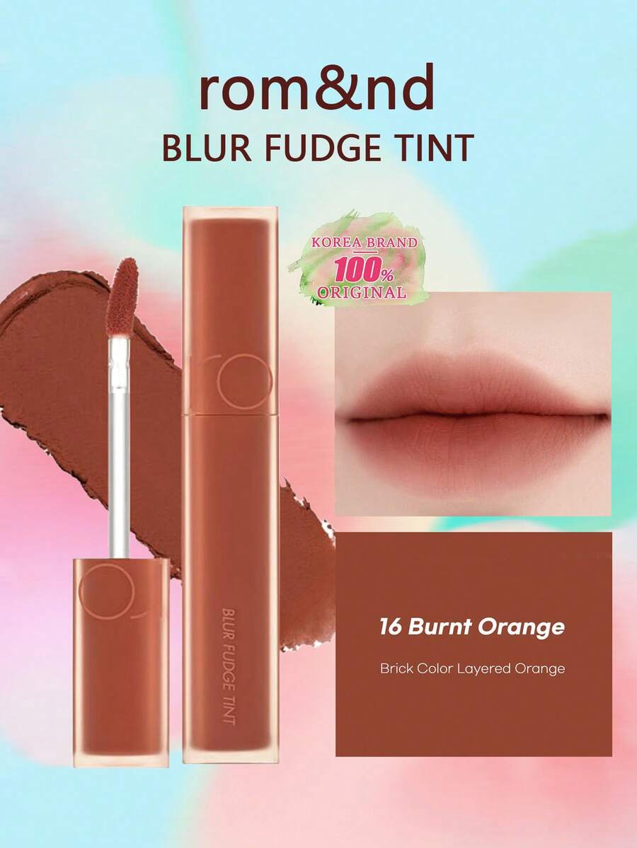 Rom&nd BLUR FUDGE TINT 16 焦橙色 0.17盎司,Romand唇膏,唇釉,哑光唇彩,轻盈柔滑质地,易于涂抹,持久显色,高显色度,不拔干,丝绒哑光妆效,易于晕染,韩式彩妆,礼盒套装 - 16 焦橙 - 查看 1