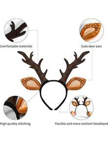 1 pieza Diadema con cuernos de ciervo, accesorio de disfraz de orejas de reno lindo para mujeres, adecuado para Navidad, fiesta de cosplay, regalo, diadema, aro para el cabello, diadema para mujeres, accesorios para la cabeza de atuendos de otoño - Multicolor - Ver 4