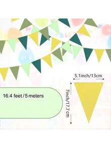 2/4 pièces Décoration de bannière triangle doré vert, fournitures de fête végétale, fanions pour Nouvel An, anniversaire, salle de classe, anniversaire, décoration de remise des diplômes, drapeaux 10 pi/5 m. Ajuster la longueur arbitrairement