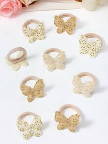 10 dây buộc tóc hình bướm vải màu be dễ thương cho bé gái, dây buộc tóc lấp lánh vàng thanh lịch, dây buộc tóc có độ đàn hồi cao, phụ kiện tóc công chúa cho tiệc tùng và mặc hàng ngày - Nhiều màu - Xem 8