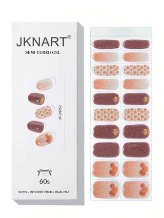 JKNART 20pcs Halloween Pumpkin Pattern Nail Stickers, Semi-Cured Nail Polish Stickers, UV Gel Stickers, Half-Baked Nail Stickers, Full Nail Stickers, 2nd Generation Soft Gel Nail Stickers [Require UV/LED Lamp Curing], Artistic Nail Art Stickers, Suitable For Women, Salon Quality, Easy To Apply And Remove