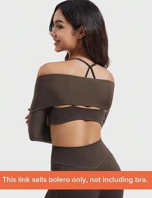 Women Crop Top Long Sleeve Bolero Open Front Workout Cropped Shirts Sports Shrug - Brown - View 3