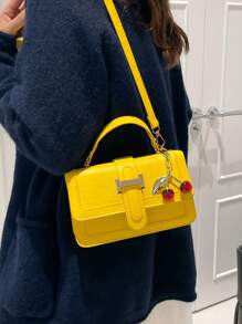 女士小号石纹手提包，复古风格斜挎包，小方包，适合购物、钱包、年轻女性、大学生、办公室女士。适用于办公室、大学、工作、商务、通勤、户外活动、旅行和野餐 - 黃色 - 查看 5