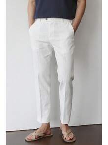 Linen Pants Men Slim Fit Elastic Waistband Lightweight Summer Beach Fashion Casual Pant-20256688 - trắng - Xem 6