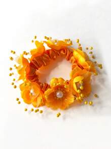 1件装女士春夏新款纯色仿布花朵发圈，适合海滩、夏威夷度假、日常佩戴、丸子头造型、节日、派对、送礼、秋季穿搭，发绳马尾辫头饰 - 彩色 - 查看 18