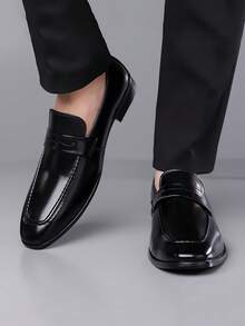 European & American Style Men's Formal Slip-On Loafers, Black, Ideal For Work Commute - Black - View 4